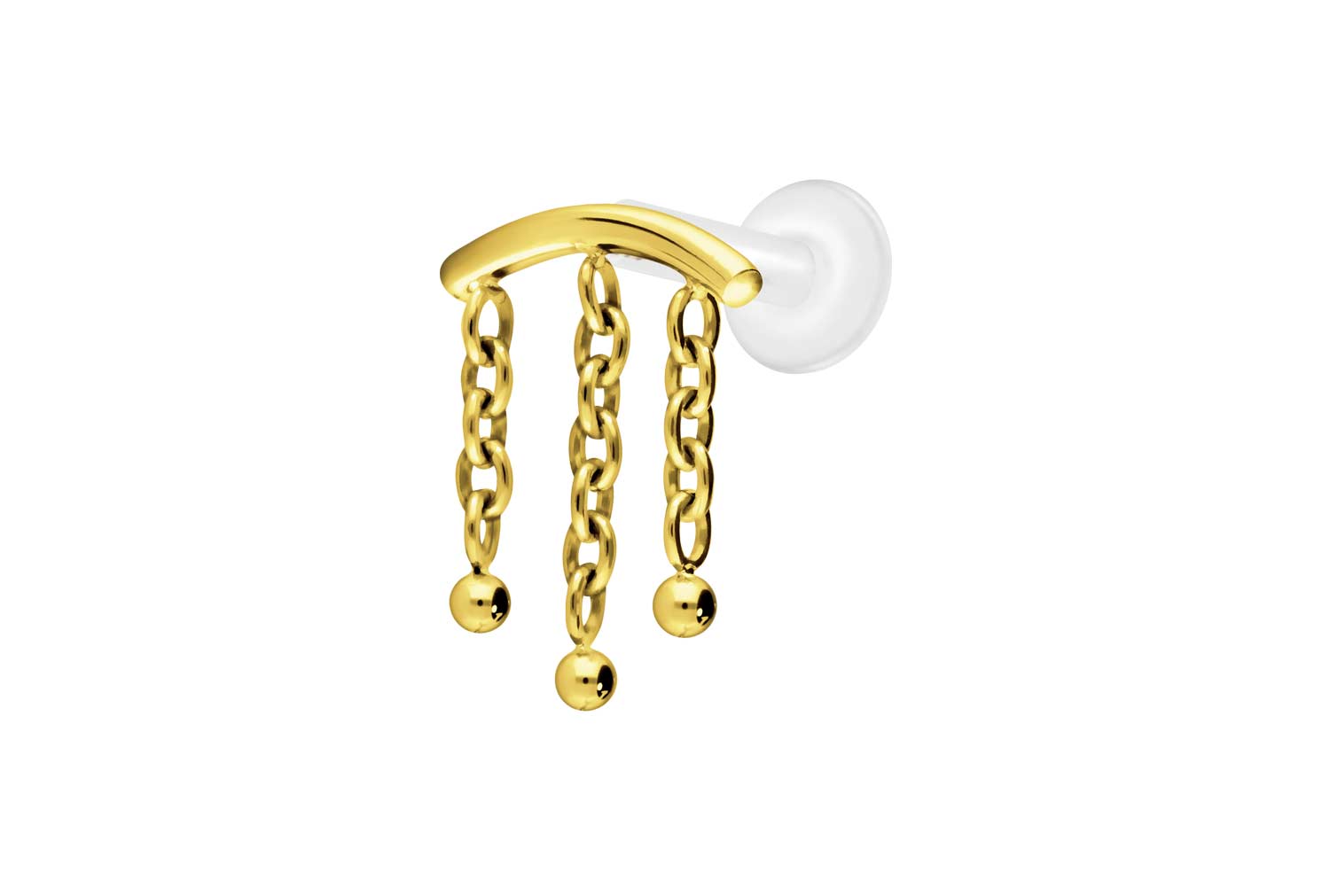 PTFE Labret Piercing mit Innengewinde + Titan-Aufsatz BOGEN + 3 KETTEN